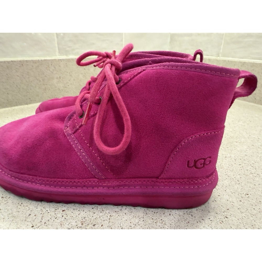 UGG Neumel II Kids 5 Rock Rose Hot Pink Suede Sheepskin Chukka Boots 1017320K